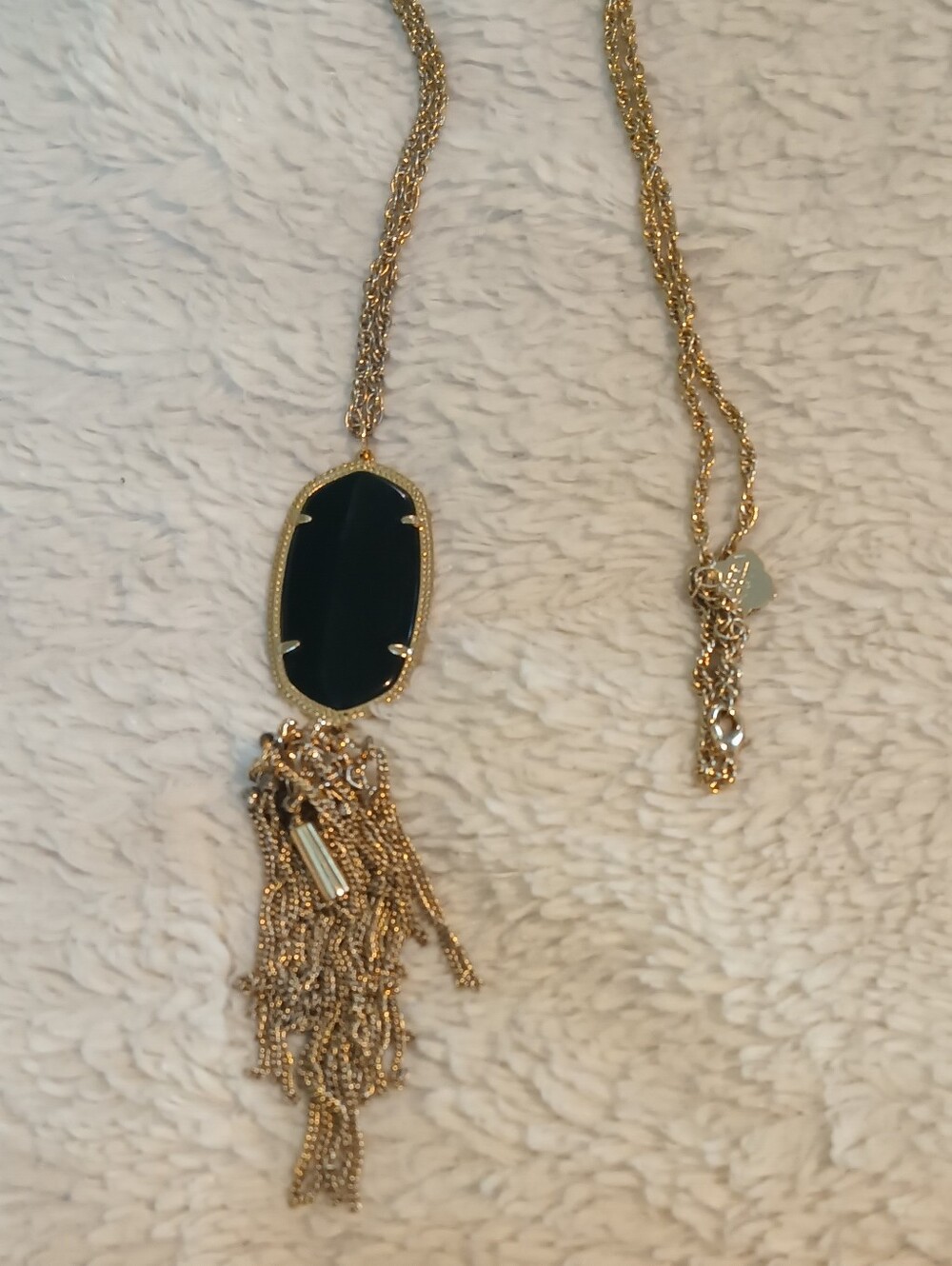 Kendra Scott Gold Tassel Pendant Necklace with Black Stone